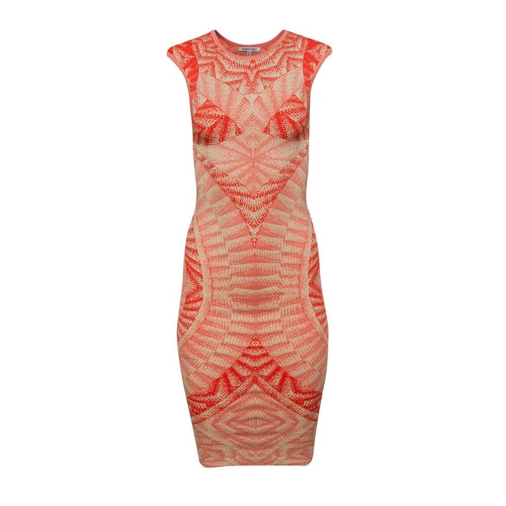 Ronny Kobo Orange Pink Sleeveless Knit Midi Bodycon Dress S